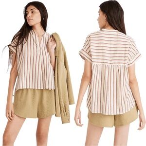 Madewell Crinkle Cotton Lakeline Popover Shirt in Stripe Manila Size Small